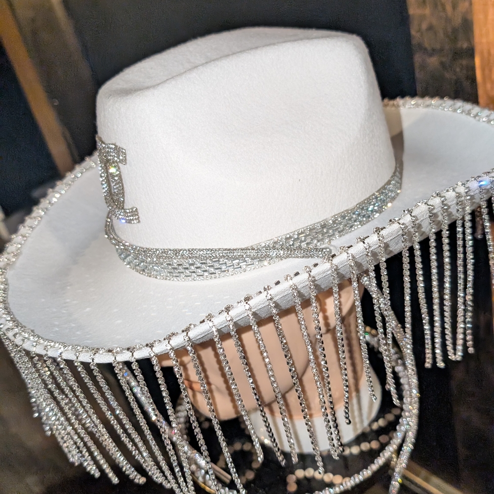 White Rhinestone Fringe Hat - Picture 2 of 5